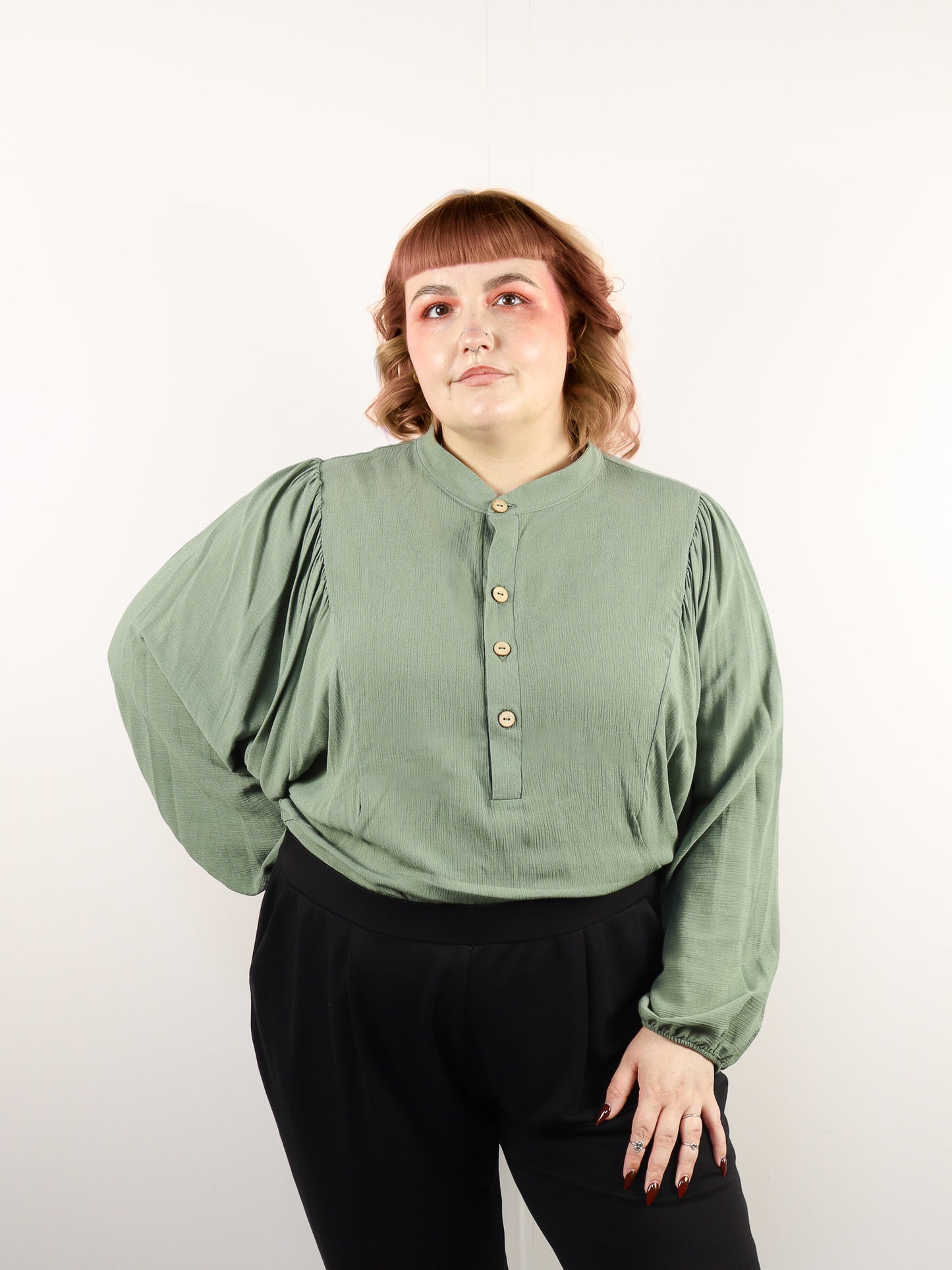 Sage Mandarin Collar Top