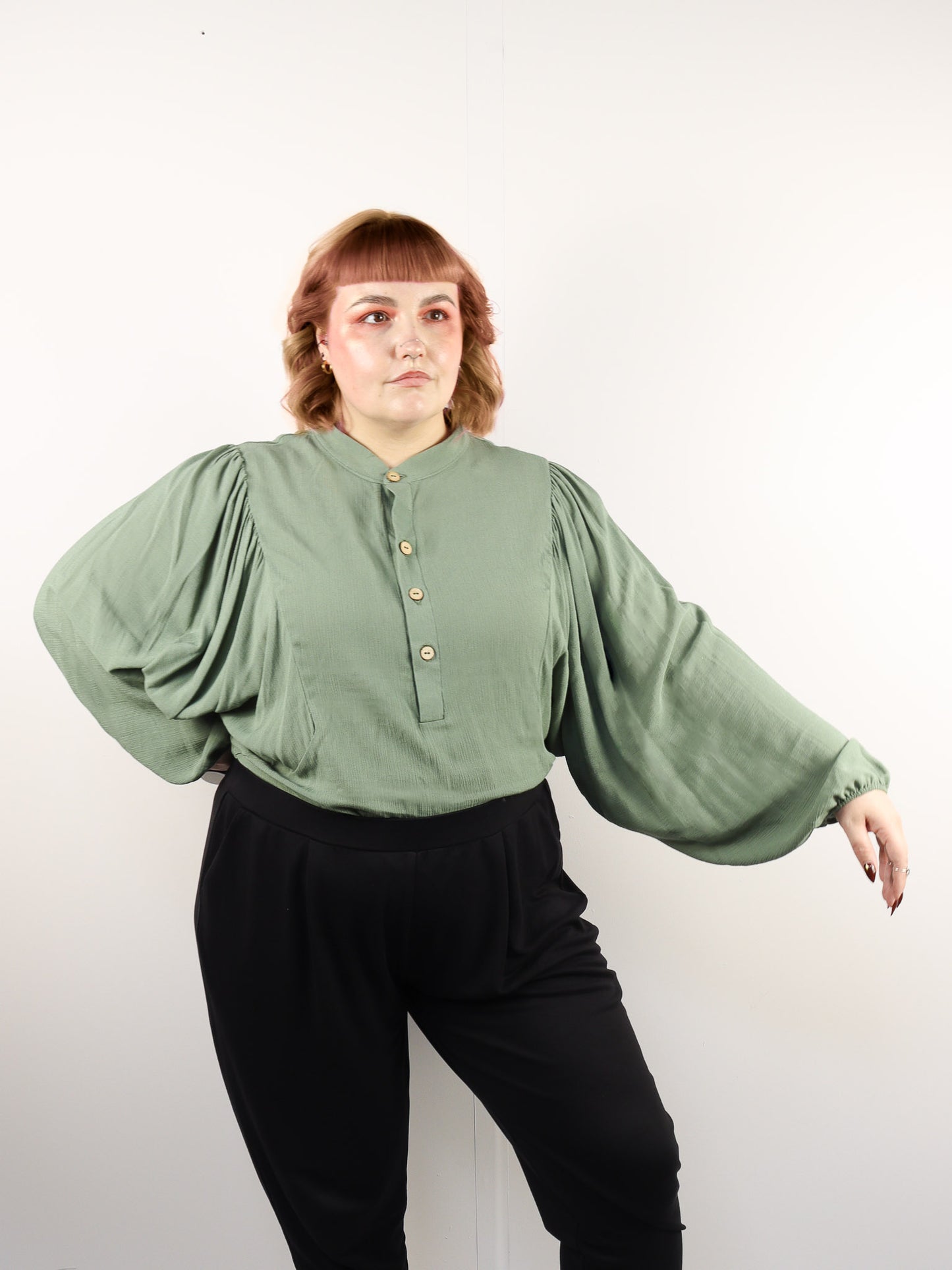 Sage Mandarin Collar Top