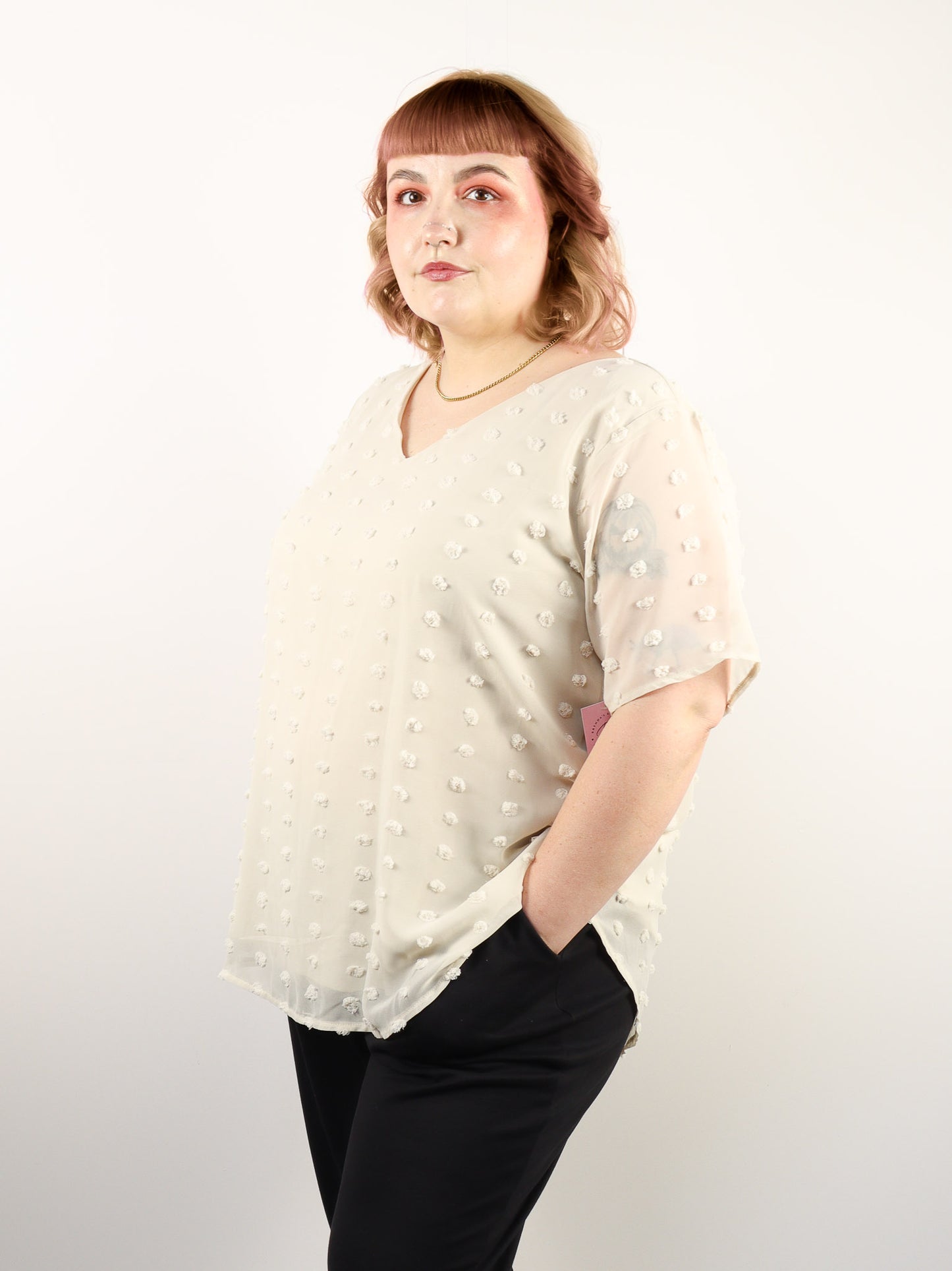 Cream Chiffon V-Neck
