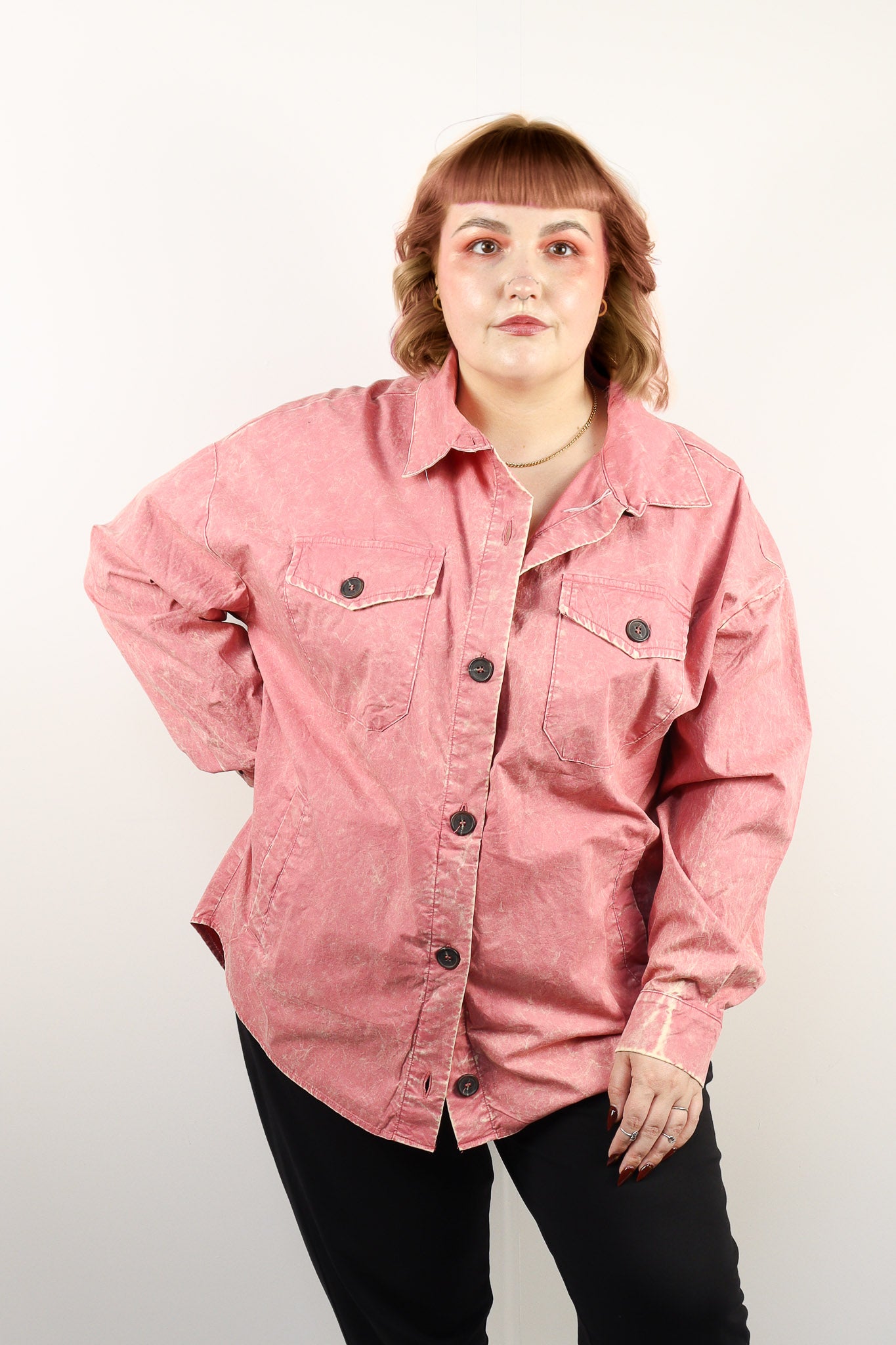 Oversize Stained Shacket Pink