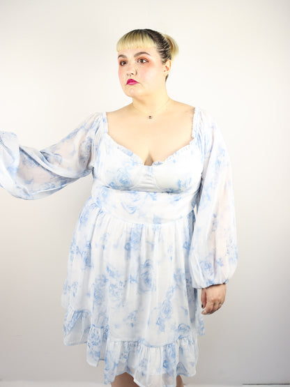 White and Blue Floral Babydoll Dress