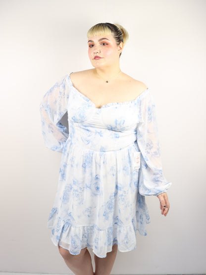 White and Blue Floral Babydoll Dress