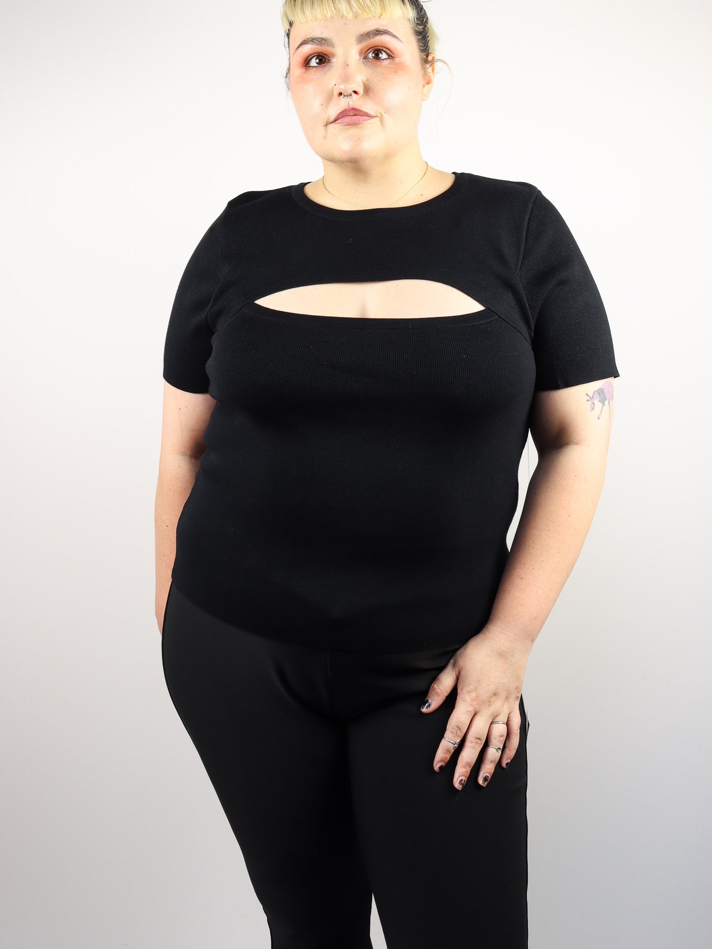 Black Knit Peekaboo Top