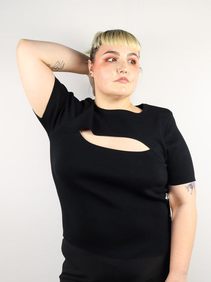 Black Knit Peekaboo Top
