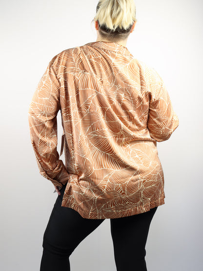 Satin Botanical Print Button Up