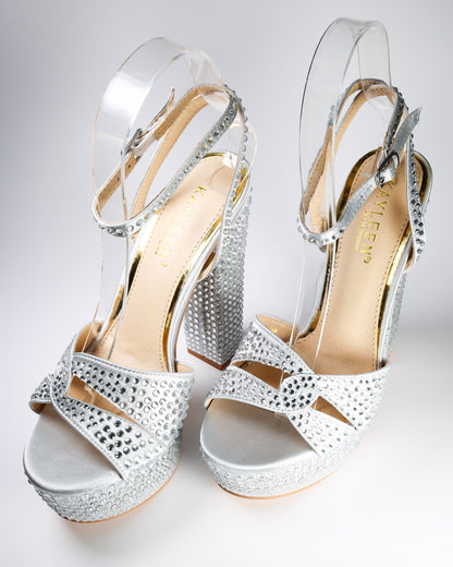 Cacciee-13 Rhinestone Studded Platform Heels