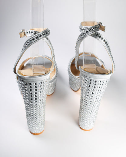 Cacciee-13 Rhinestone Studded Platform Heels