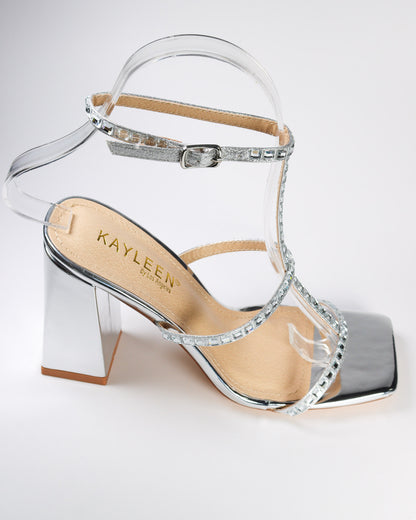 Kinna-30 Block Square Toed Heel with Rhinestones