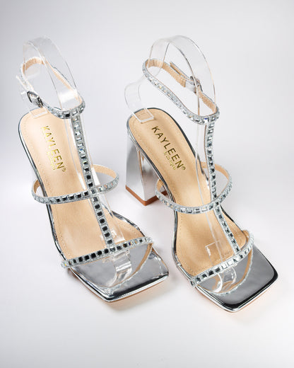 Kinna-30 Block Square Toed Heel with Rhinestones