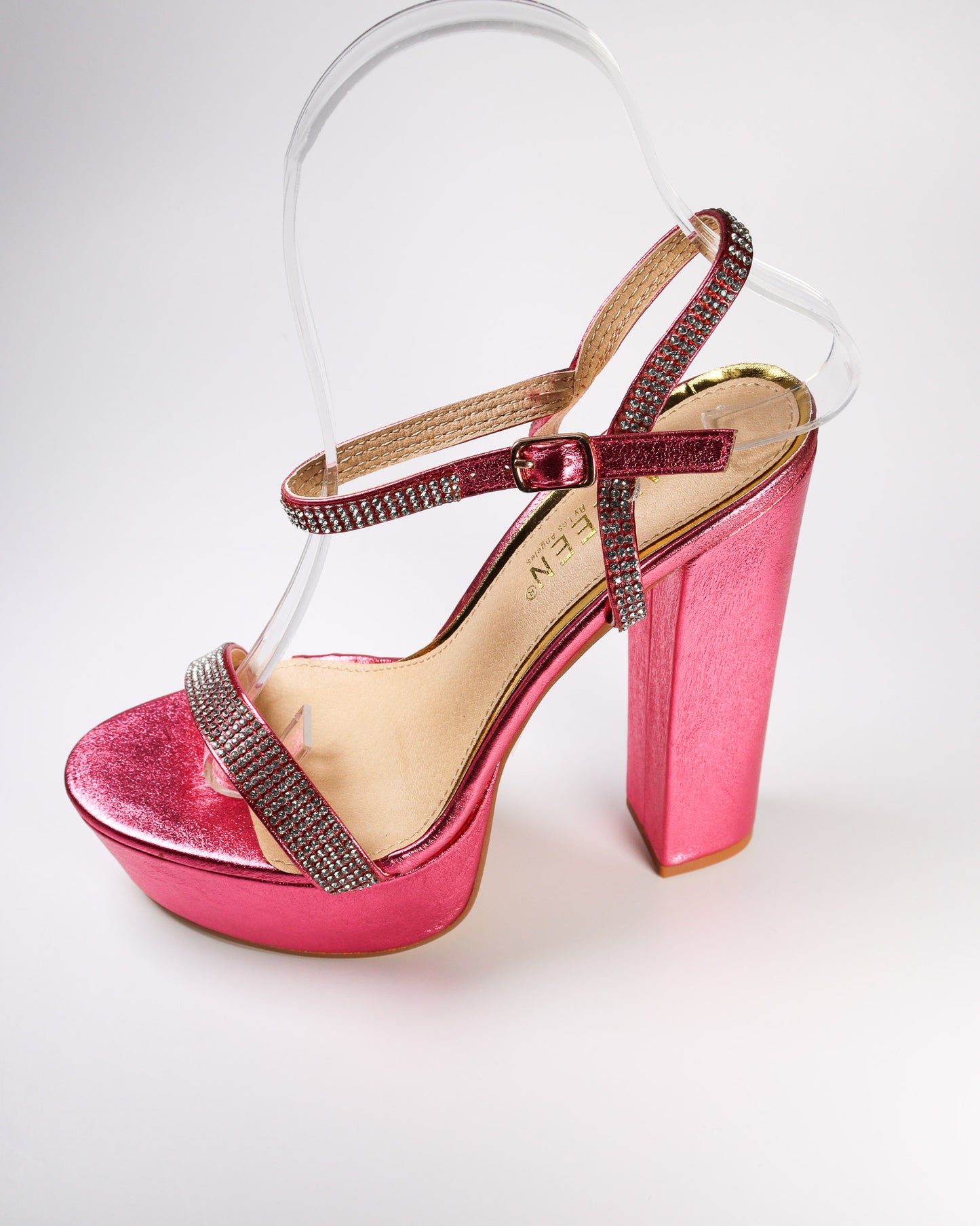 Laly-1 Metallic Rhinestone Strap Heels