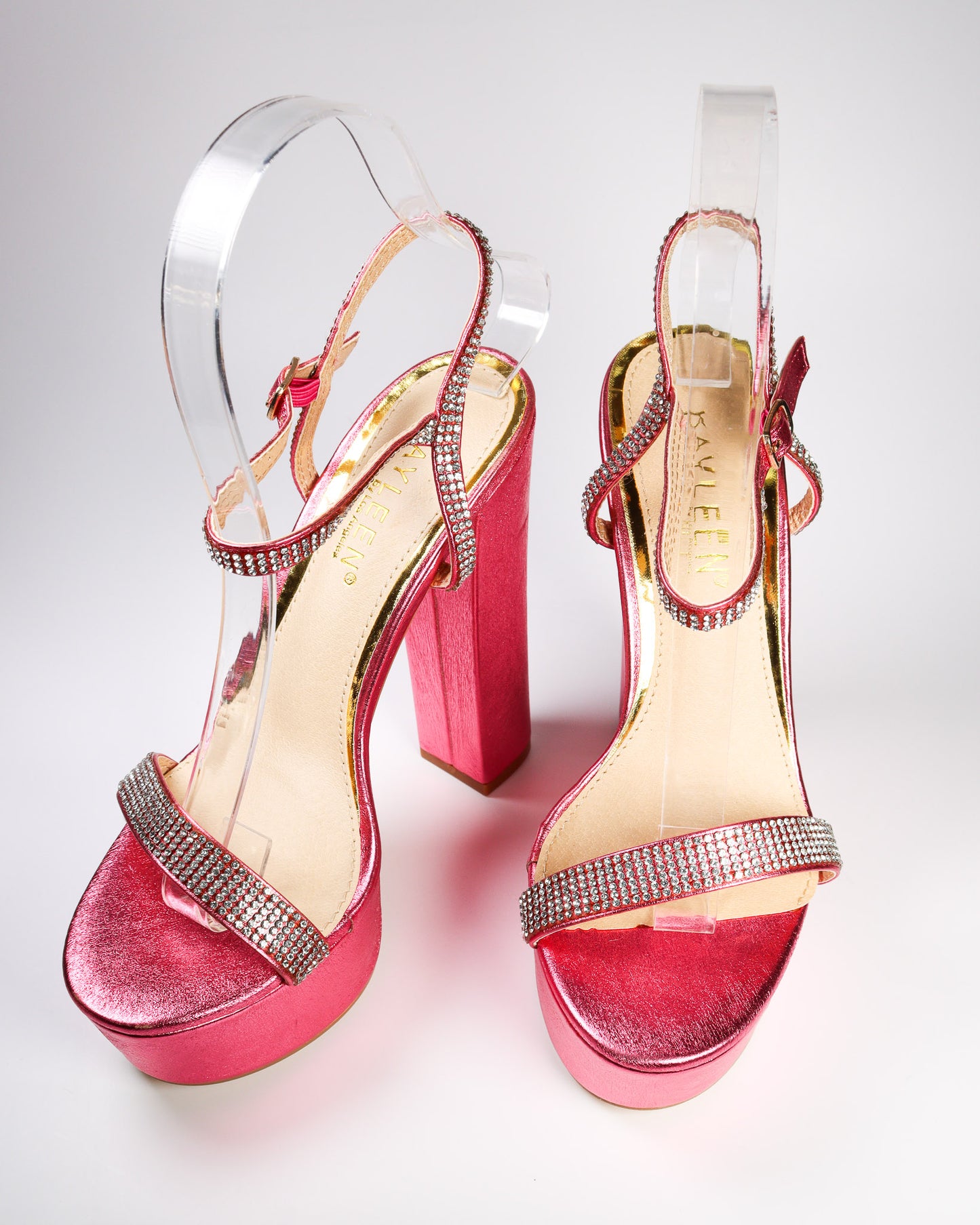Laly-1 Metallic Rhinestone Strap Heels