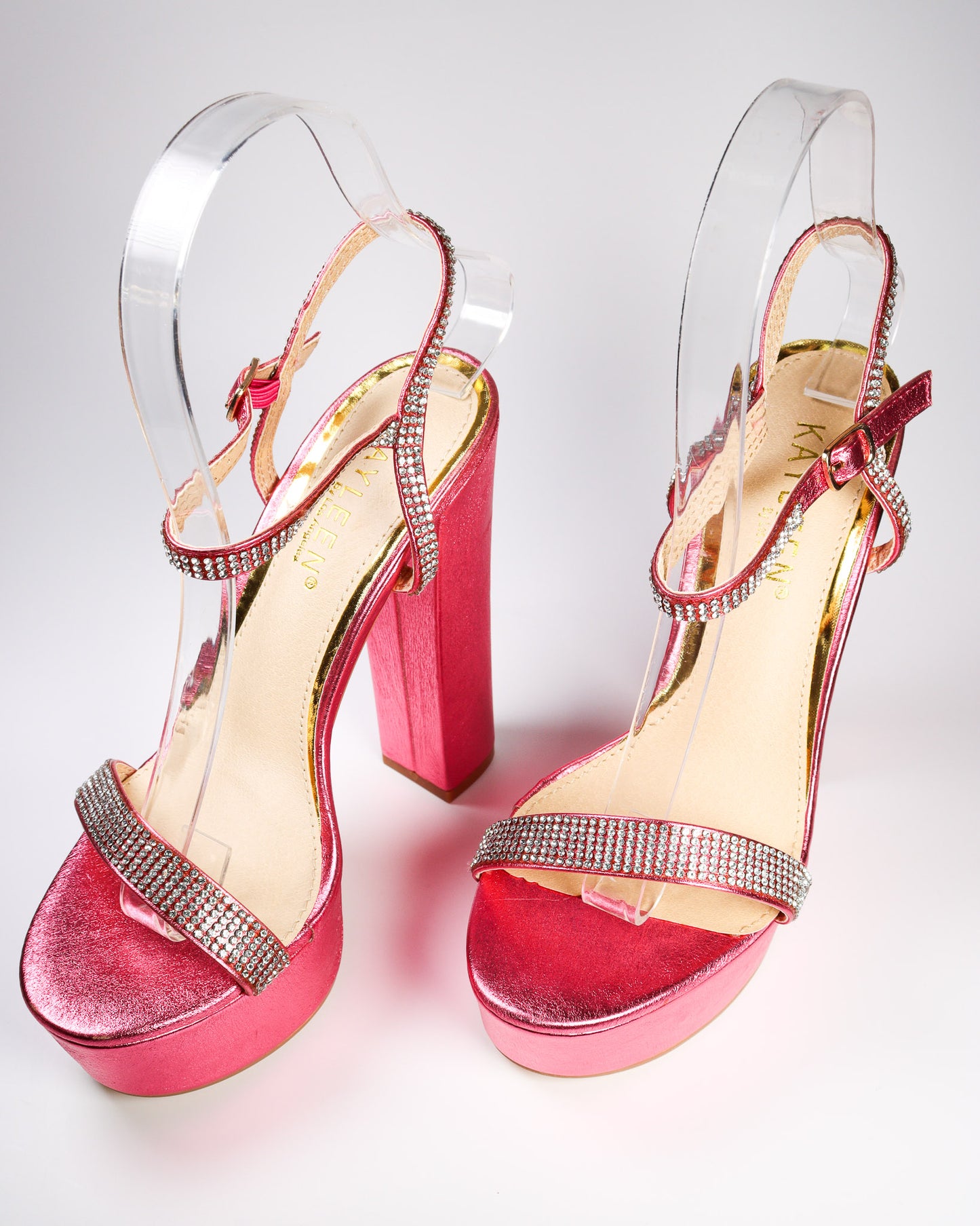 Laly-1 Metallic Rhinestone Strap Heels