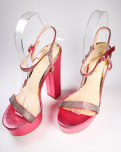 Laly-1 Metallic Rhinestone Strap Heels