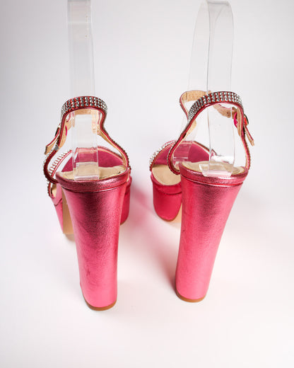 Laly-1 Metallic Rhinestone Strap Heels