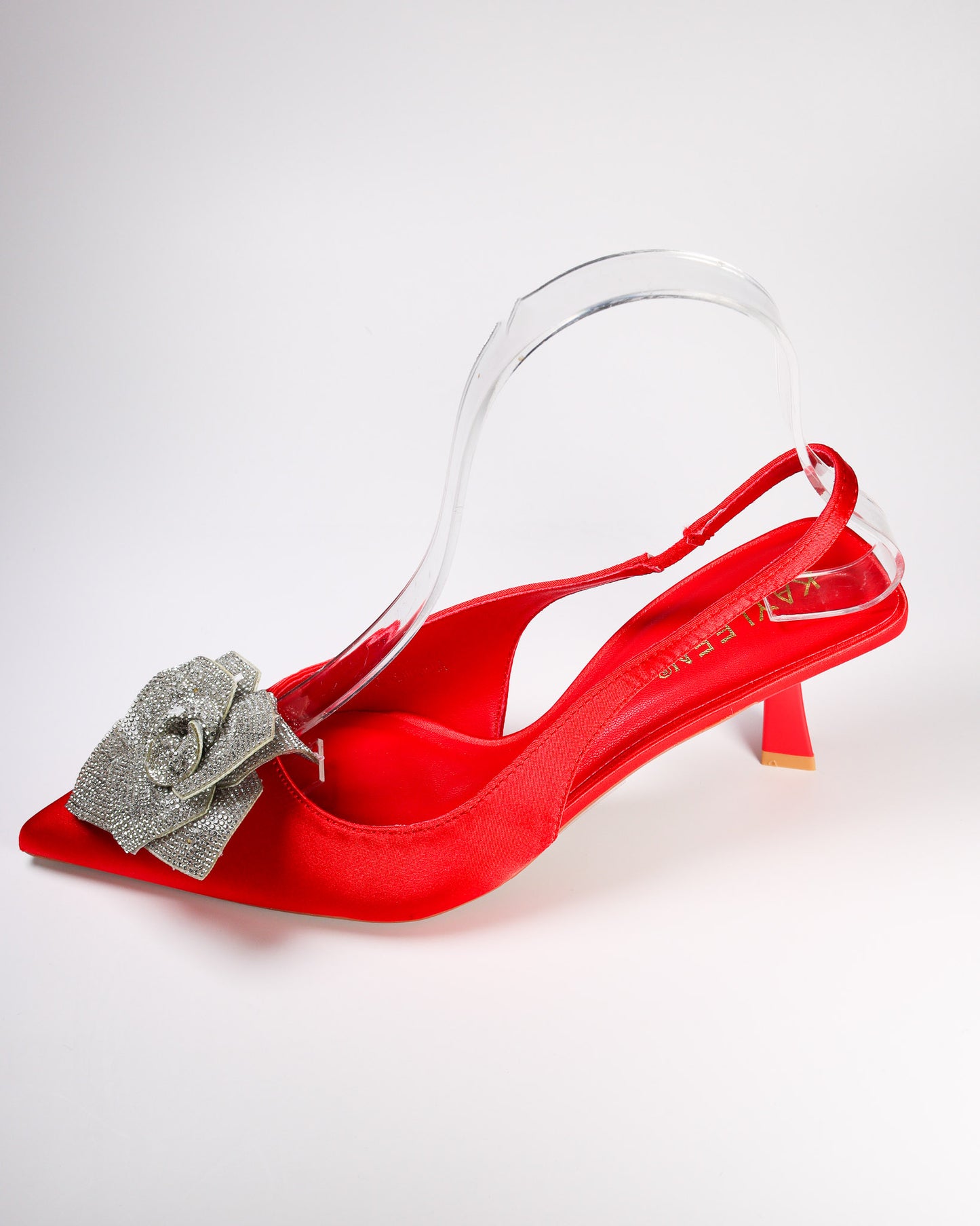 Suka-1 Slingback Kitten Pumps with Rhinestone Bow