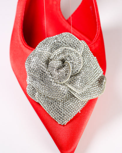 Suka-1 Slingback Kitten Pumps with Rhinestone Bow