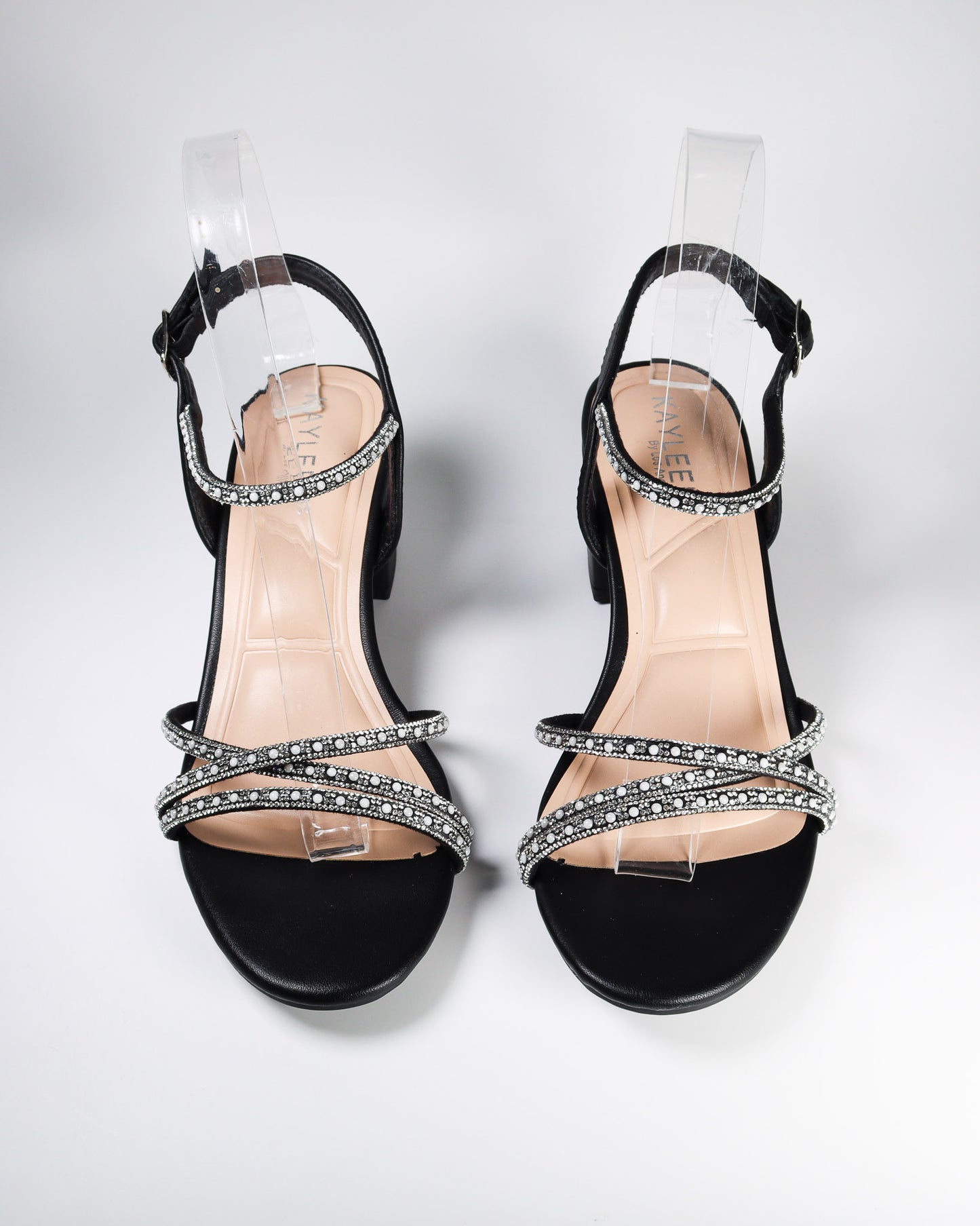 Ames-2 Rhinestone Strap Short Block Heel