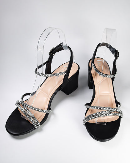 Ames-2 Rhinestone Strap Short Block Heel