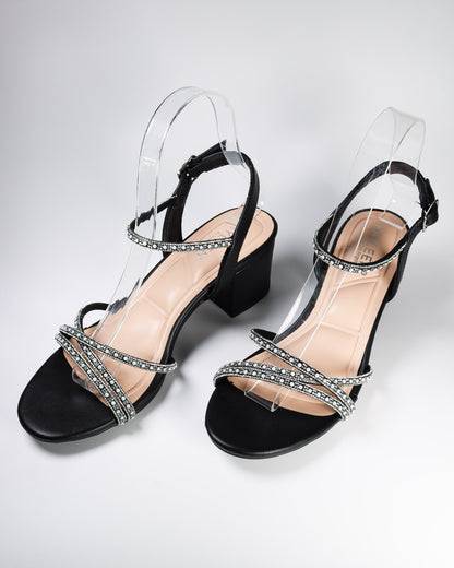 Ames-2 Rhinestone Strap Short Block Heel