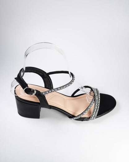 Ames-2 Rhinestone Strap Short Block Heel