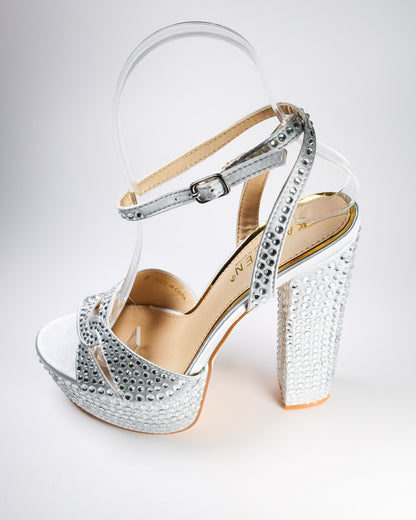 Cacciee-13 Rhinestone Studded Platform Heels