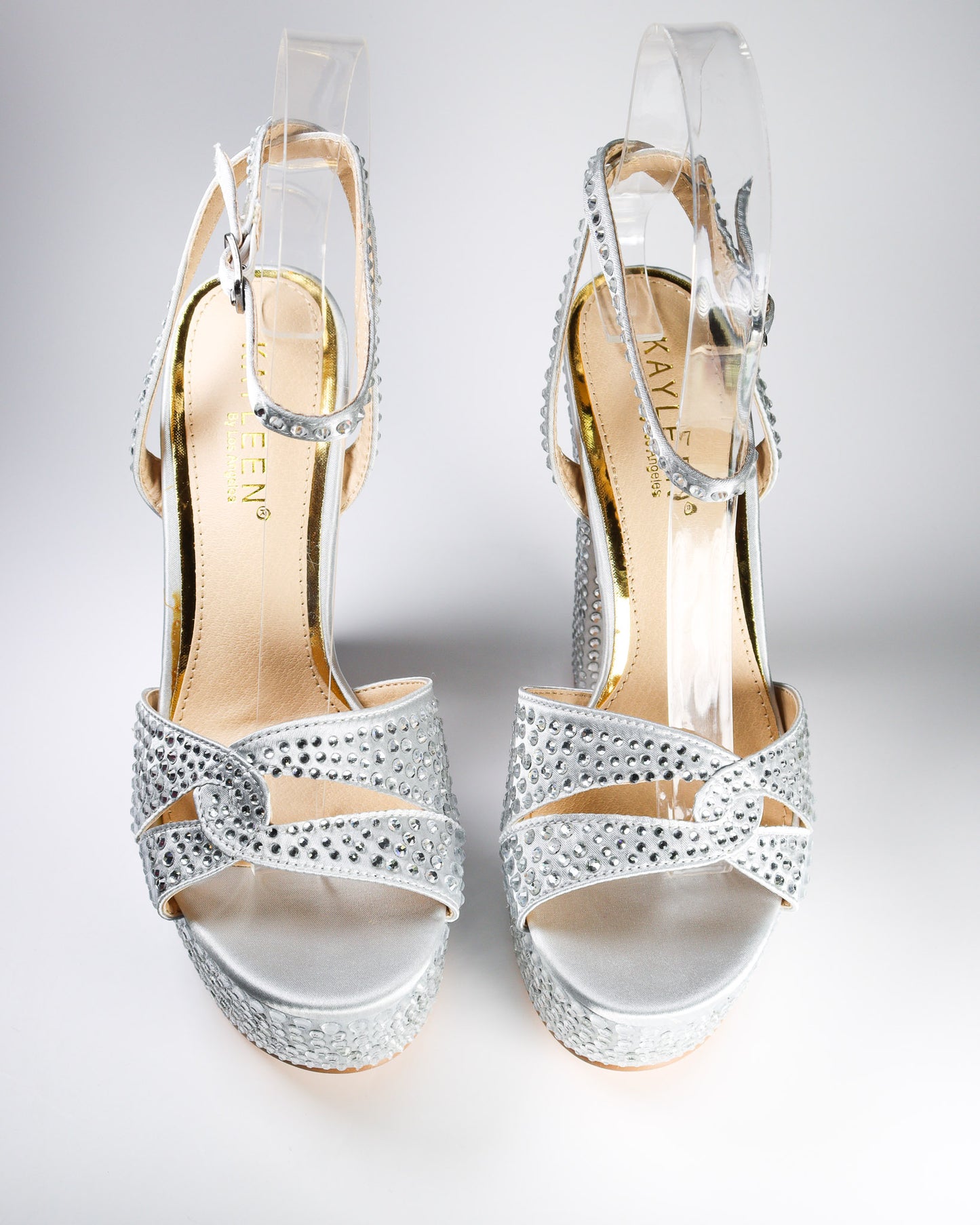Cacciee-13 Rhinestone Studded Platform Heels