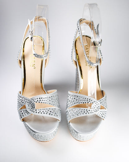 Cacciee-13 Rhinestone Studded Platform Heels
