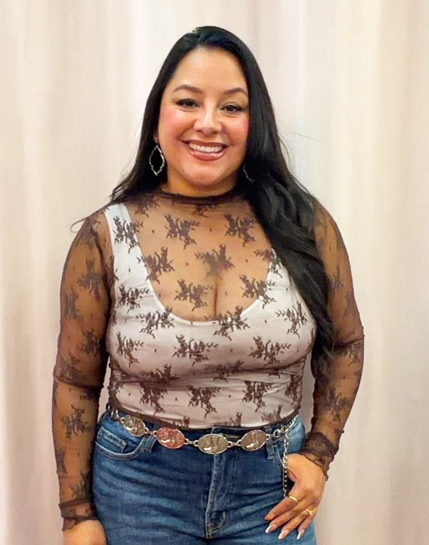 Sheer Lace Long Sleeve Top