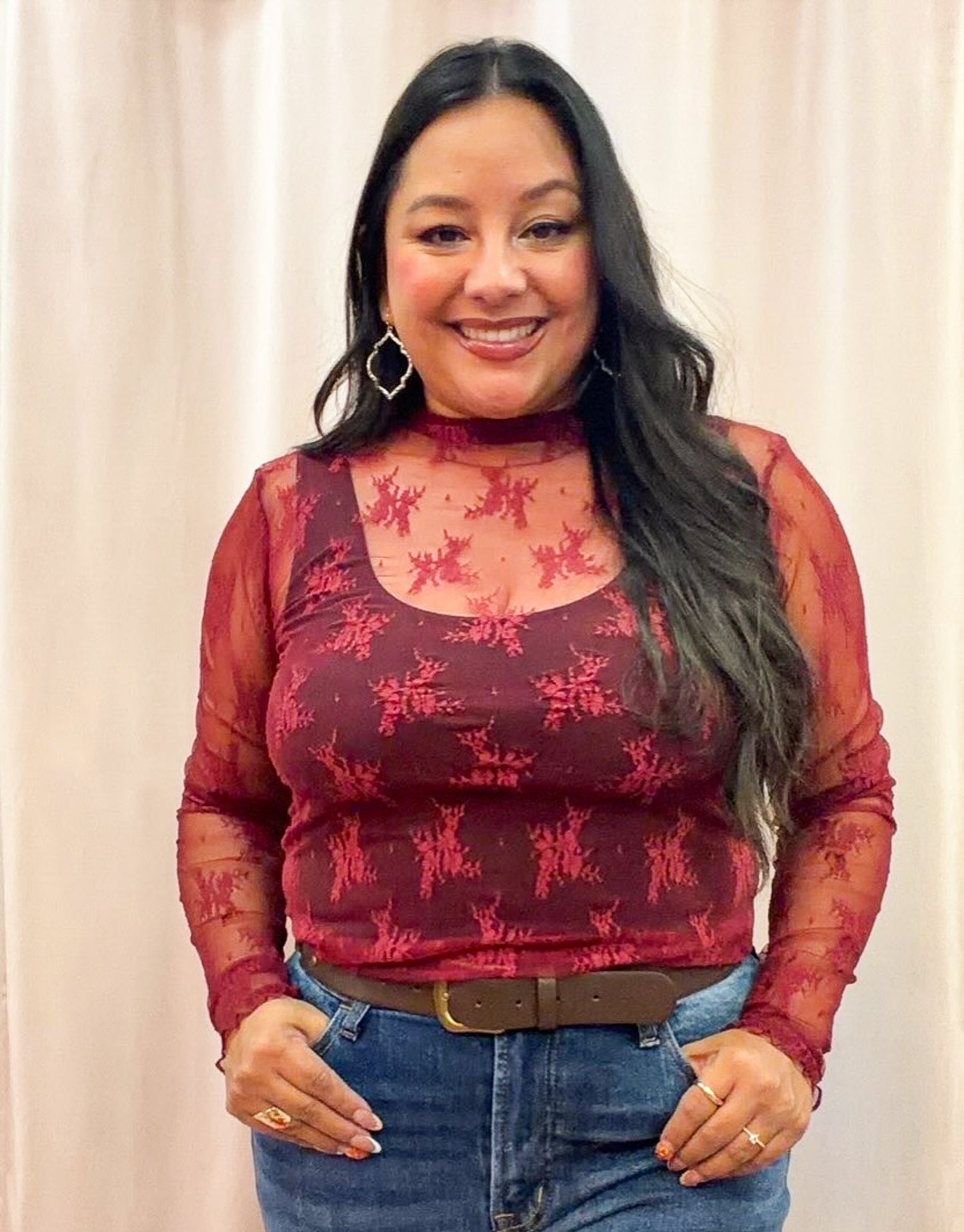 Sheer Lace Long Sleeve Top