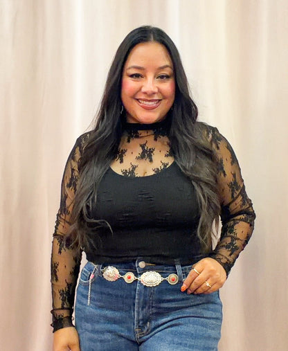 Sheer Lace Long Sleeve Top