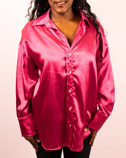 Plus Pink Satin Button Up