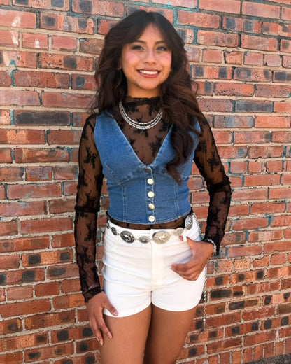 V Neck Denim Crop Top