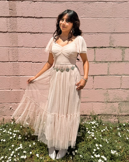 Ruffled Mesh Midi Dress