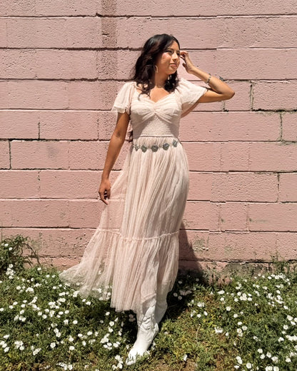 Ruffled Mesh Midi Dress