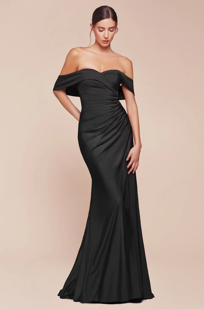 LA CD790+ Sweetheart Off the Shoulder Satin Gown