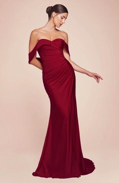 LA CD790+ Sweetheart Off the Shoulder Satin Gown