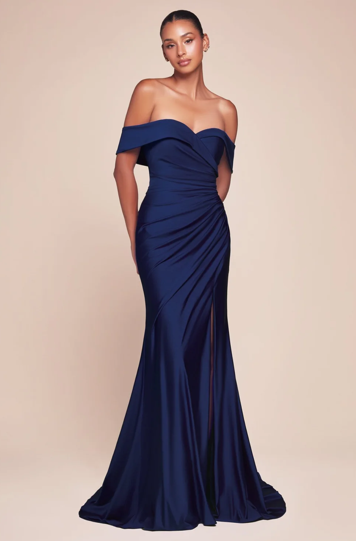 LA CD790+ Sweetheart Off the Shoulder Satin Gown