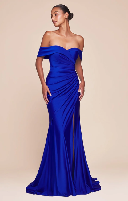 LA CD790+ Sweetheart Off the Shoulder Satin Gown