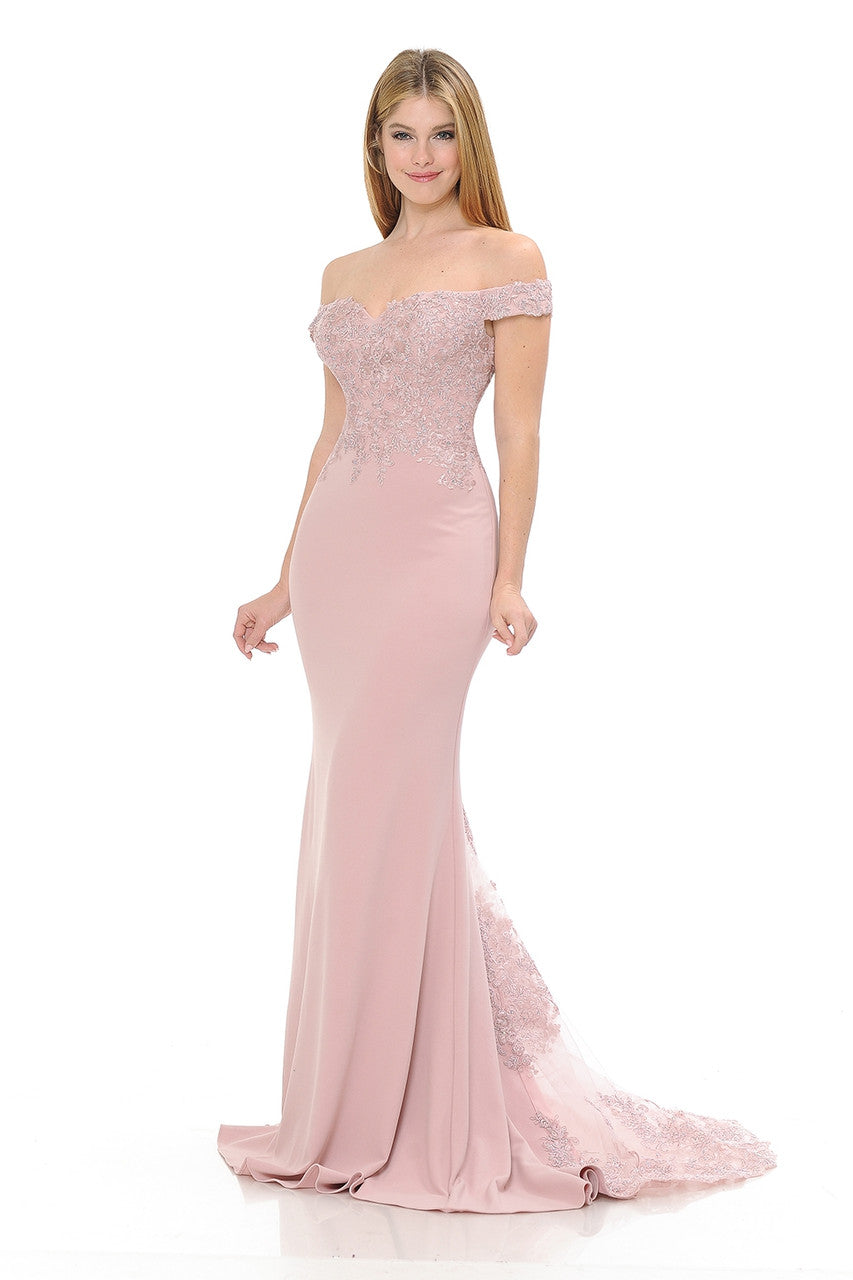 LE 8134+ Off Shoulder Lace Train Gown