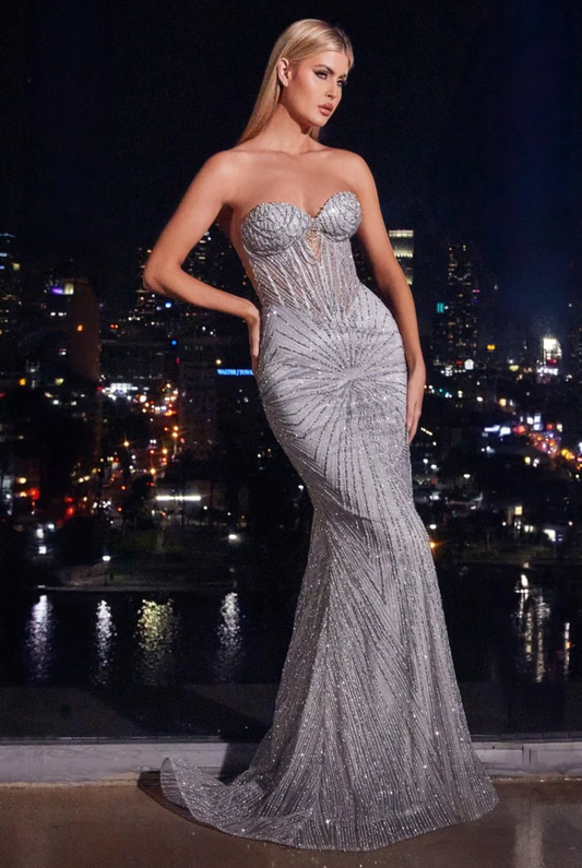 LA J871+ Mermaid Sparkle Gown