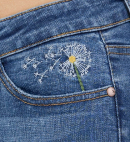 Judy Blue High Waist Skinny Jeans - Dandelion Embroidery