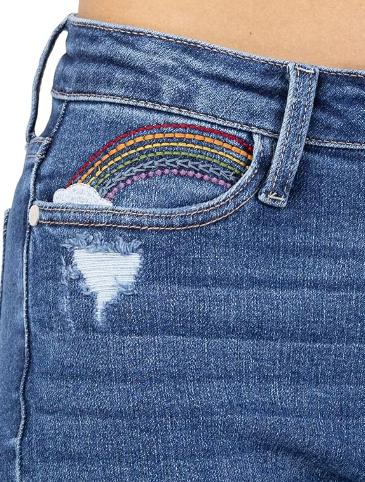 Judy Blue High Waist Skinny Jeans - Rainbow Embroidery