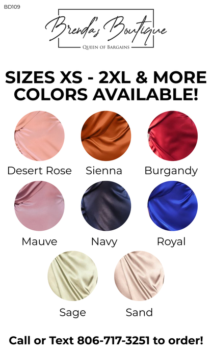 LA BD109+ Satin Cowl Back Wrap Dress