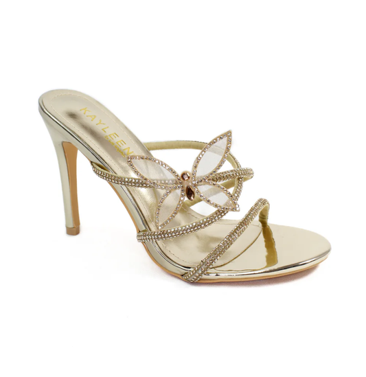 Nico-25 Metallic Strappy Butterfly Heels