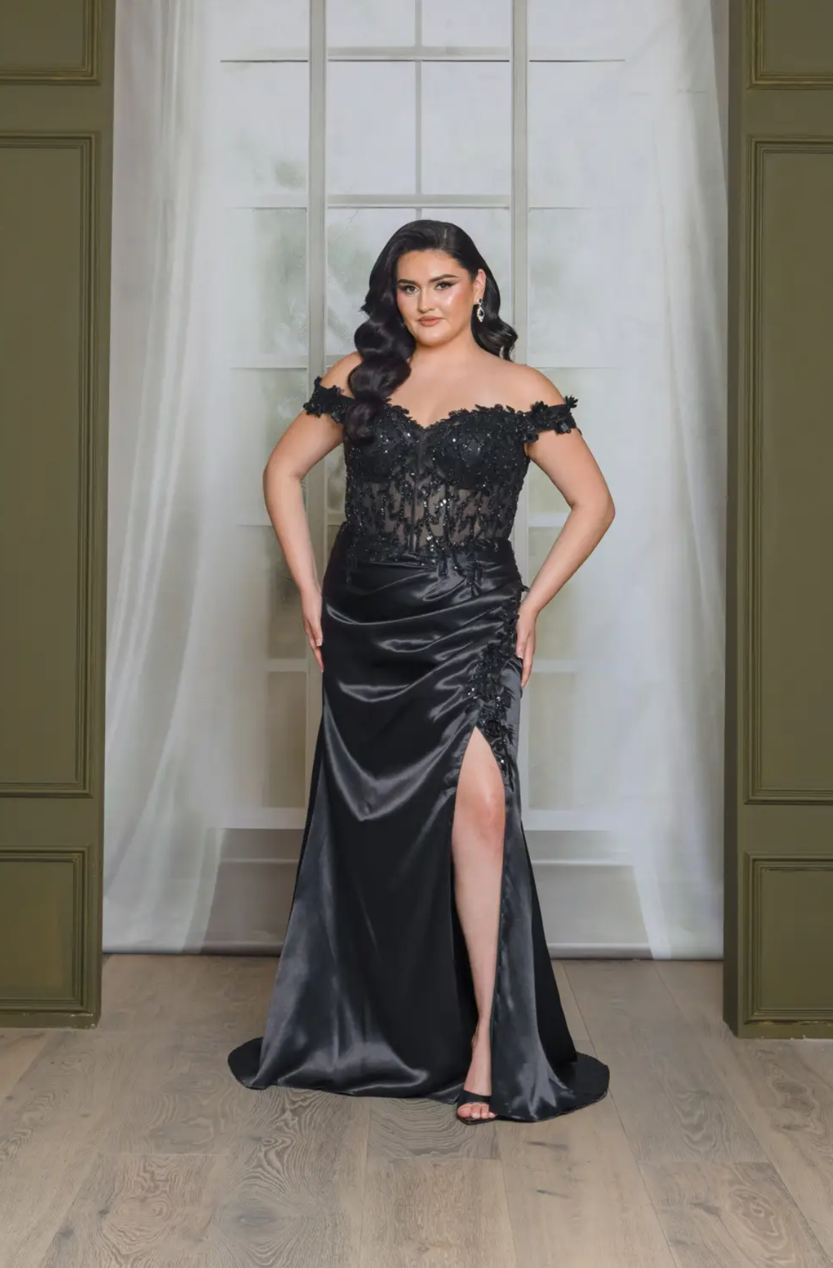 LA CD0186+ Plus Floral Off Shoulder Gown