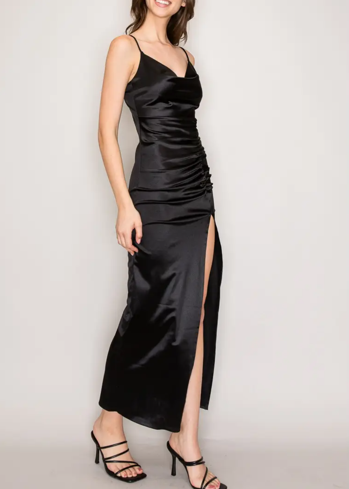 Satin Cowl Neck Maxi Dress