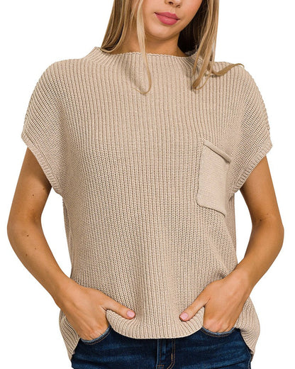 Mock Neck Short Sleeve Sweater Top