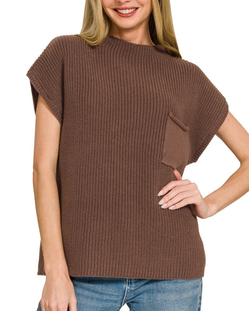 Mock Neck Short Sleeve Sweater Top