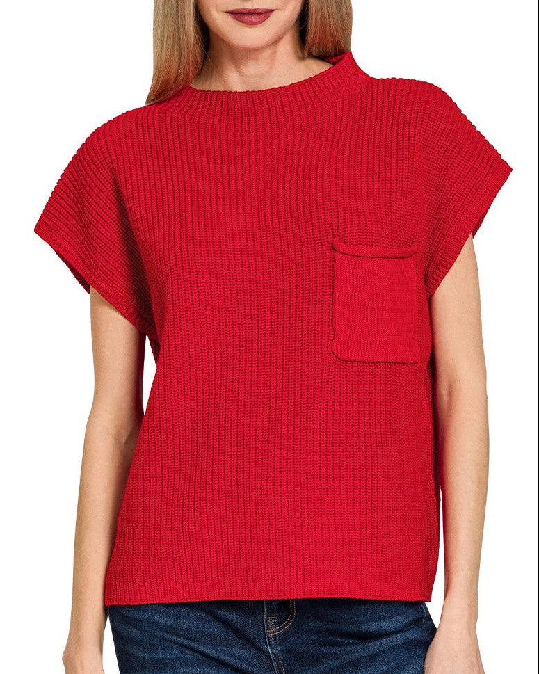 Mock Neck Short Sleeve Sweater Top