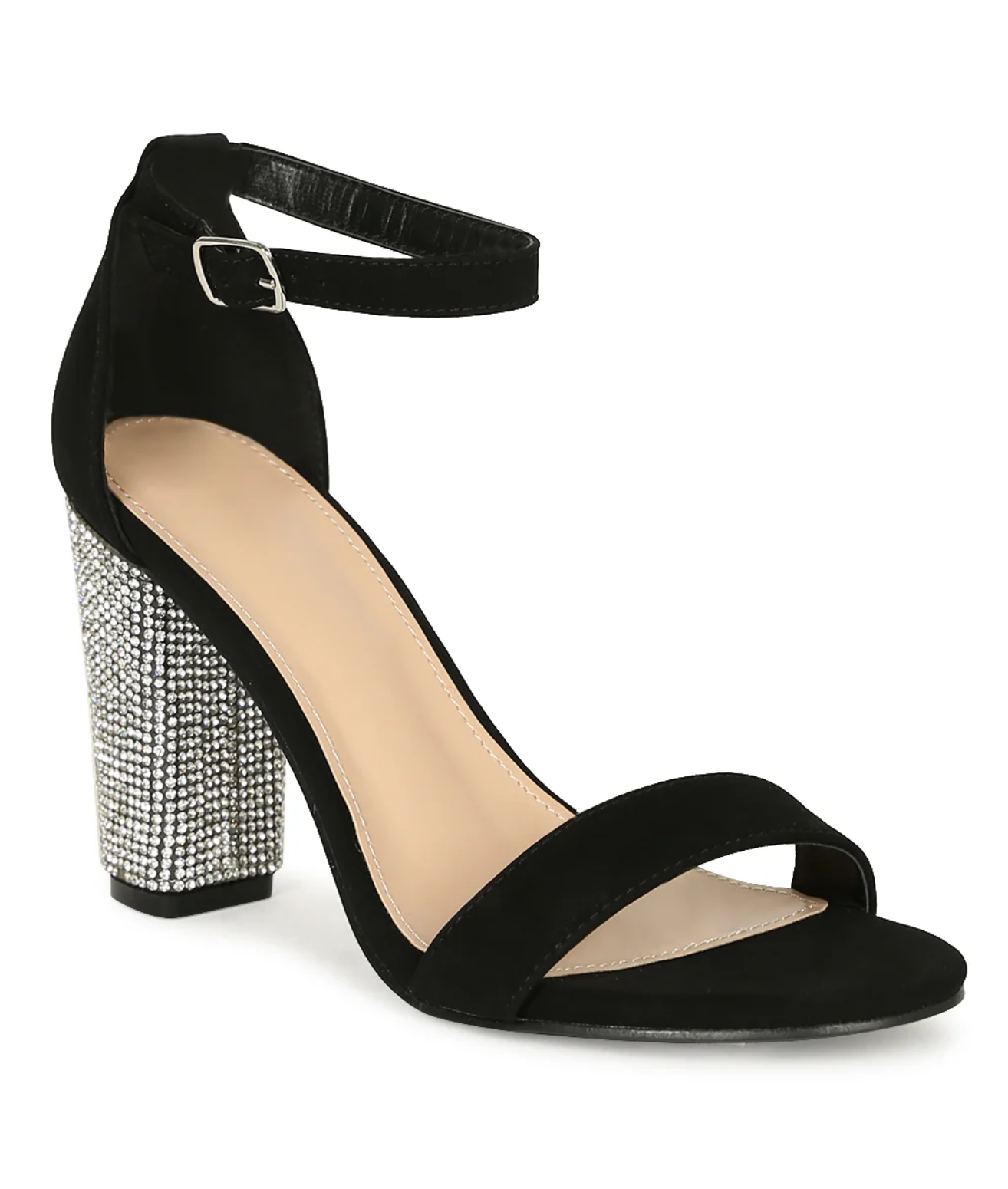 Talla-10 Rhinestone & Suede Block Heel